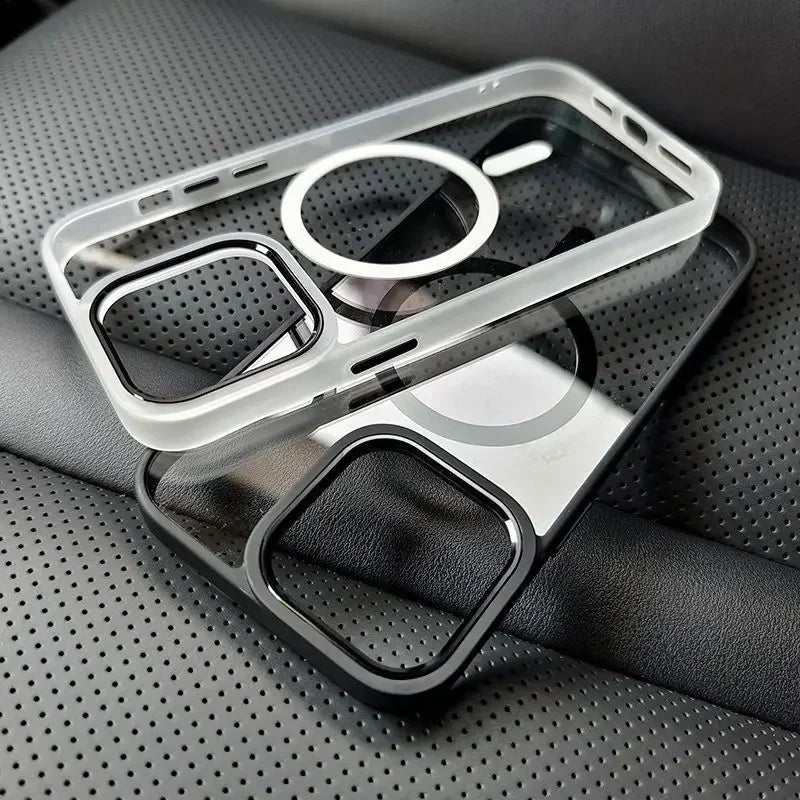 Magnetic Transparent Lens Protector Metal Frame Case For iPhone