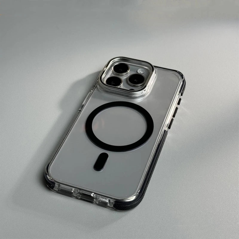 Metal Lens Kickstand Clear Magnetic Phone Case for iPhone