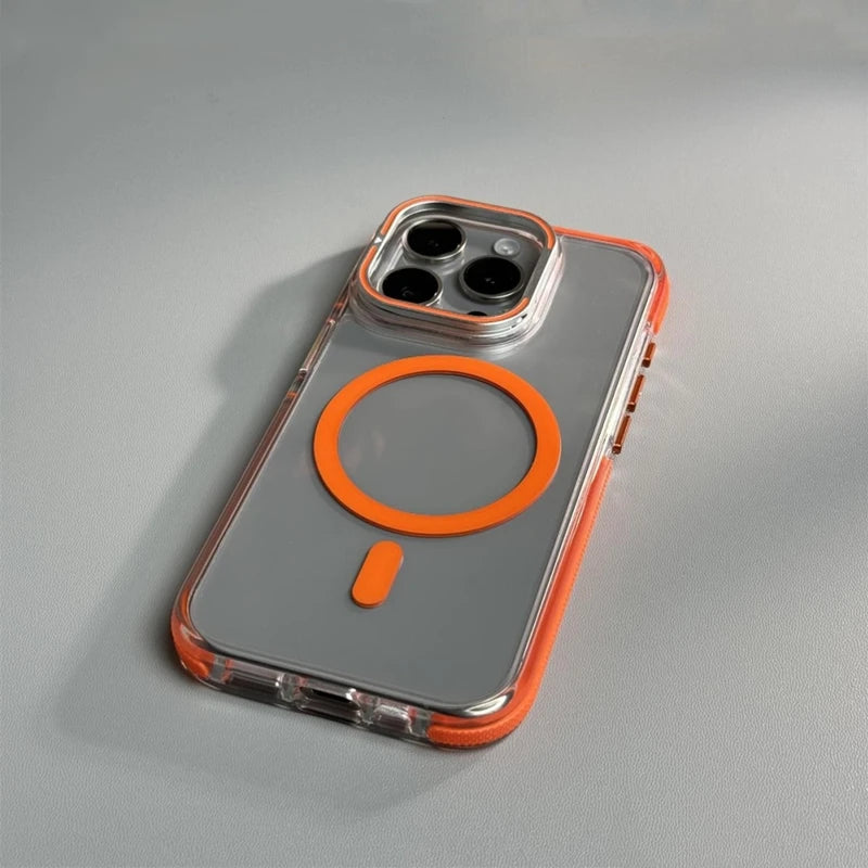 Metal Lens Kickstand Clear Magnetic Phone Case for iPhone