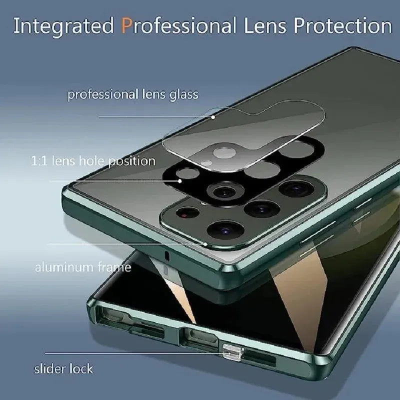 Magnetic Metal Aluminum Alloy 360° Full Surround Screen Glass Case for Samsung