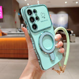 Plating Wave Heart Lanyard Phone Case For Samsung