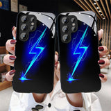 Lightning Pattern Soft-Edge Glass Phone Case For Samsung