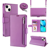 Minimalist Leather Wallet Case with Lanyard for iPhone
