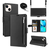 Minimalist Leather Wallet Case with Lanyard for iPhone