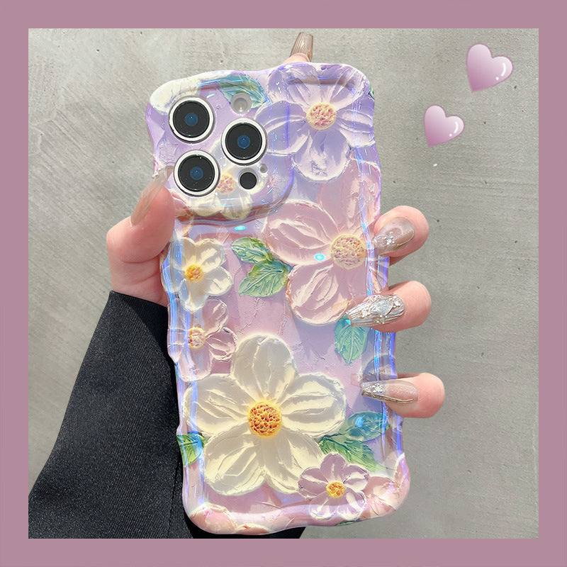Oil Painting Floral Wavy Edge Phone Case for IPhone