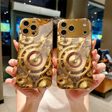 Golden Gear Pattern Electroplated Case for iPhone