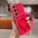 Plating Wave Heart Lanyard Phone Case For Samsung