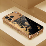 Black Gold Majestic Lion Pattern Electroplated Case for iPhone