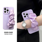 Solid-Color Silk Scarf Wrist Strap with Lanyard Case for iPhone