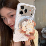 Polka-dot Lily Kickstand Magnetic Case for iPhone
