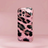Pink Black Leopard Print Electroplated Case for iPhone