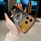 Black Gold Rose Pattern Electroplated Case for iPhone