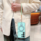 Plating Wave Heart Lanyard Phone Case For Samsung