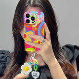 Floral Woven Wrist Strap Building Block Lanyard Soft Case for iPhone