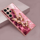 Gold-Plated Butterfly Glass Full-Coverage Phone Case For Samsung