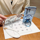 Plating Wave Heart Lanyard Phone Case For Samsung