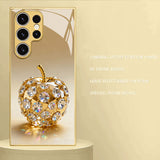 Gold Diamond Apple Pattern Tempered Glass Phone Case For Samsung
