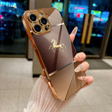 Luxury Gold-Brown Galloping Horse Pattern Electroplated Case for iPhone