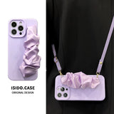 Solid-Color Silk Scarf Wrist Strap with Lanyard Case for iPhone