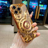 Golden Gear Pattern Electroplated Case for iPhone