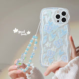 Cute Flower Butterfly Pattern with Lanyard Case for iPhone