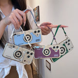 3D Retro Camera Graphic Phone Case PU Leather Strap For iPhone