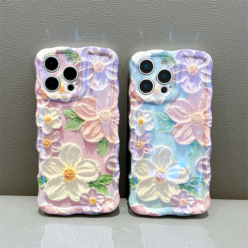 Oil Painting Floral Wavy Edge Phone Case for IPhone
