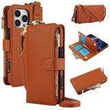 Leather Crossbody Zipper Wallet Phone Case for iPhone