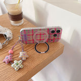 Sweet Color Block Plaid Rotatable Kickstand Case for iPhone