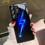 Lightning Pattern Soft-Edge Glass Phone Case For Samsung