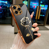Black Gold Rose Pattern Electroplated Case for iPhone