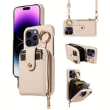 Crossbody RFID‑Blocking Zipper Wallet Case for iPhone