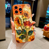 Sunflower & Rose Pattern Glossy Case for iPhone