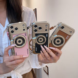 3D Retro Camera Graphic Phone Case PU Leather Strap For iPhone