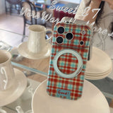 Sweet Color Block Plaid Rotatable Kickstand Case for iPhone