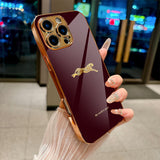 Luxury Burgundy Golden Leopard Electroplated Case for iPhone