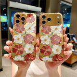 Gold‑Base Red‑White Floral Pattern Electroplated Case for iPhone