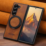 Waxed Leather Magnetic Charging Holder Case for Samsung Z Fold