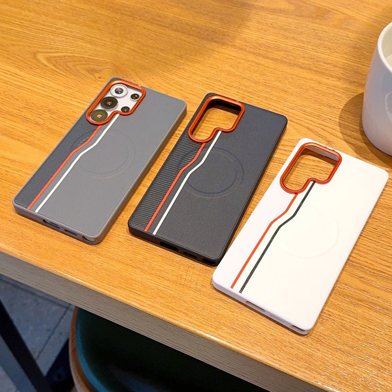 Magnetic Dual-Line Faux Leather Phone Case Suitable for Samsung