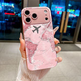 Pink Airplane Route Map Pattern Electroplated Case for iPhone