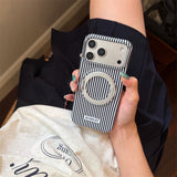 Fashion Vertical Stripe Magnetic Kickstand Case for iPhone