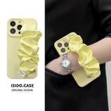 Solid-Color Silk Scarf Wrist Strap with Lanyard Case for iPhone
