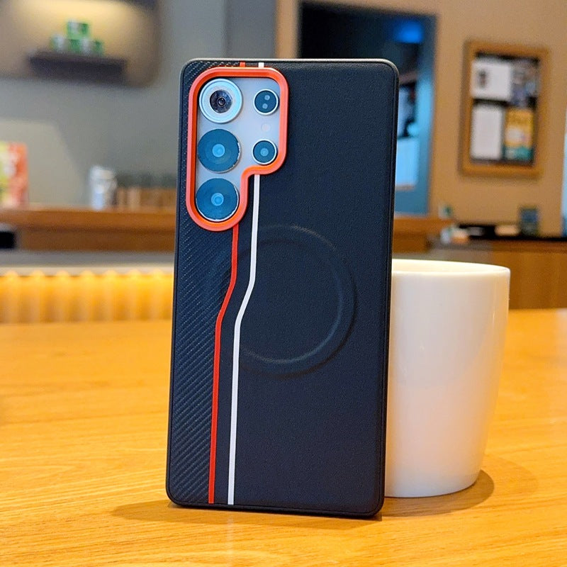 Magnetic Dual-Line Faux Leather Phone Case Suitable for Samsung