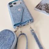 Fashion Denim Texture Crossbody Wallet Card Case for iPhone