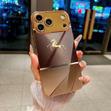 Luxury Gold-Brown Galloping Horse Pattern Electroplated Case for iPhone