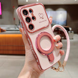 Plating Wave Heart Lanyard Phone Case For Samsung