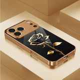 Black Gold Rose Pattern Electroplated Case for iPhone
