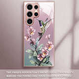Oil Painting Style Floral & Bird Tempered Glass Phone Case for Samsung