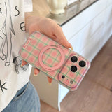 Sweet Color Block Plaid Rotatable Kickstand Case for iPhone
