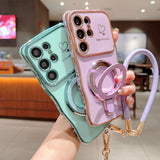 Plating Wave Heart Lanyard Phone Case For Samsung